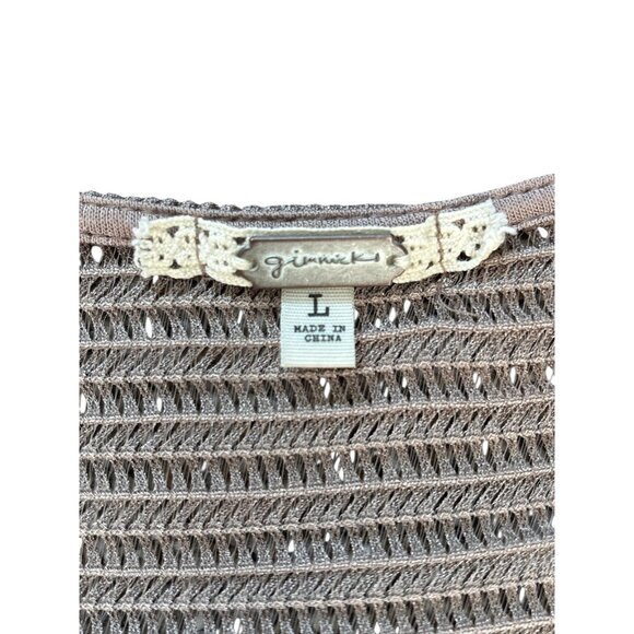 Gimmicks Sweater Top Womens Large Brown Sheer Open Knit Lace Up Long Sleeve - Picture 3 of 8